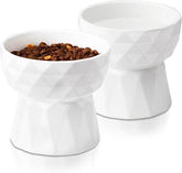 KUTKUT 2Pcs Ceramic Cat Bowl Anti Vomiting, Raised-Cat Food & Water Bowl for Cats and Small Dogs, Ceramic Food Bowl for Protecting Spine, Backflow Prevention Dishwasher Safe(Pack of 2 (Oval W